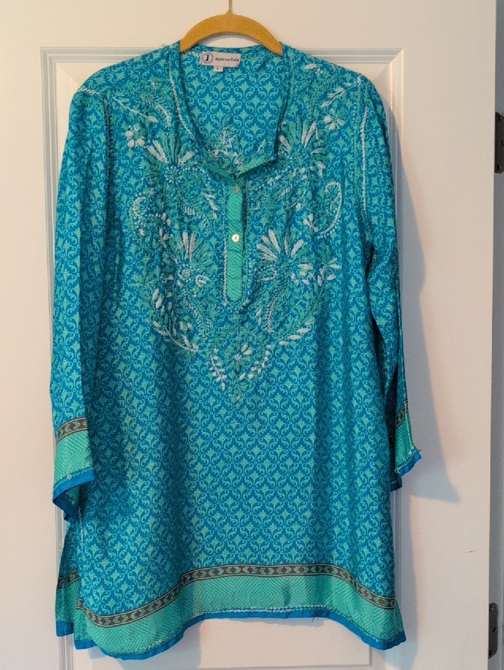 Turquoise Embroidered Tunic Top